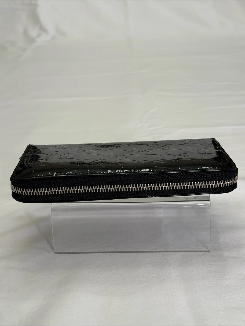 Dior Black Patent Embossed Zip Wallet